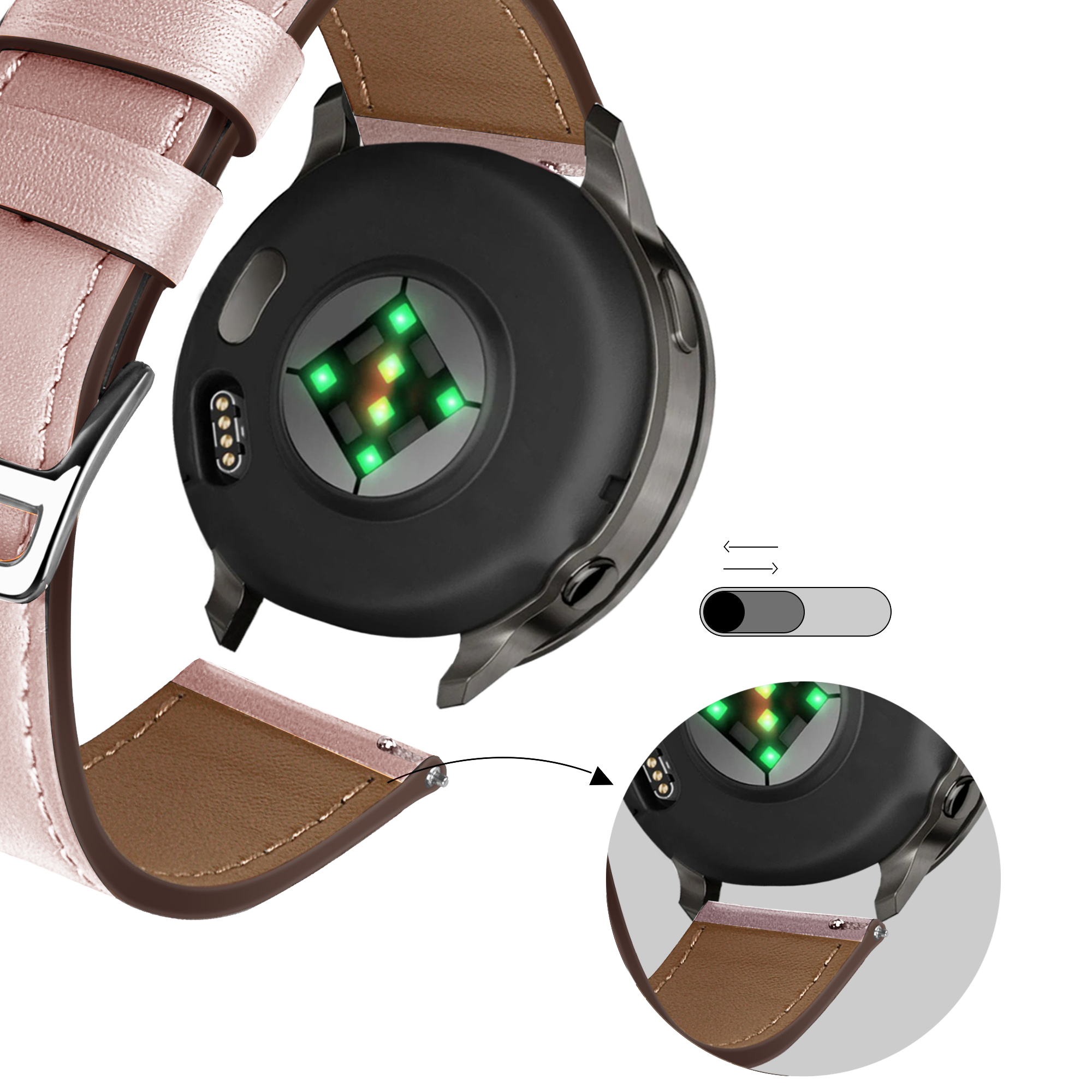 Bandz Bracelet cuir 'Deluxe' Garmin Vivoactive 4s (rose)