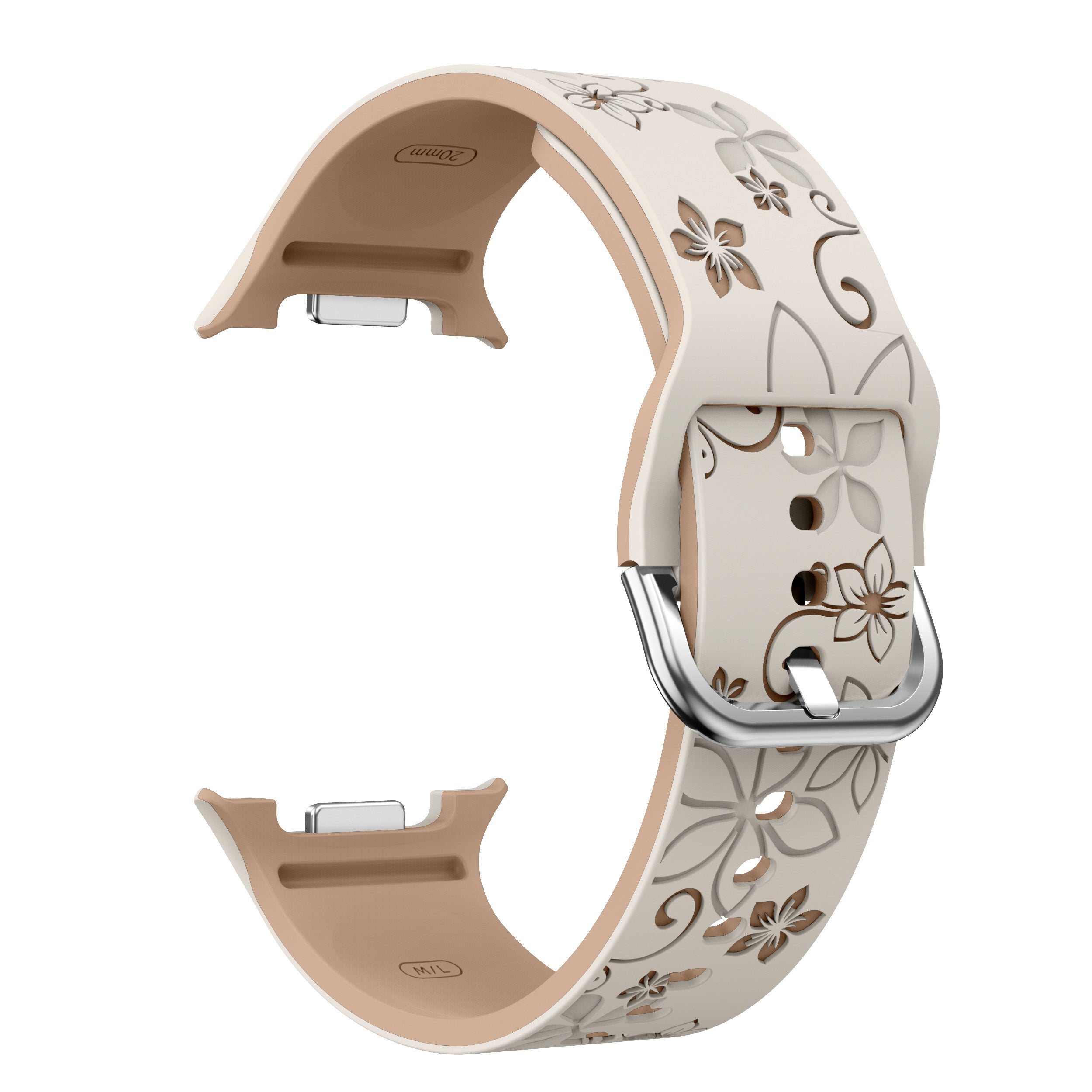 Bracelet silicone avec fleurs Samsung Galaxy Watch 8 Classic (lumière stellaire/beige)
