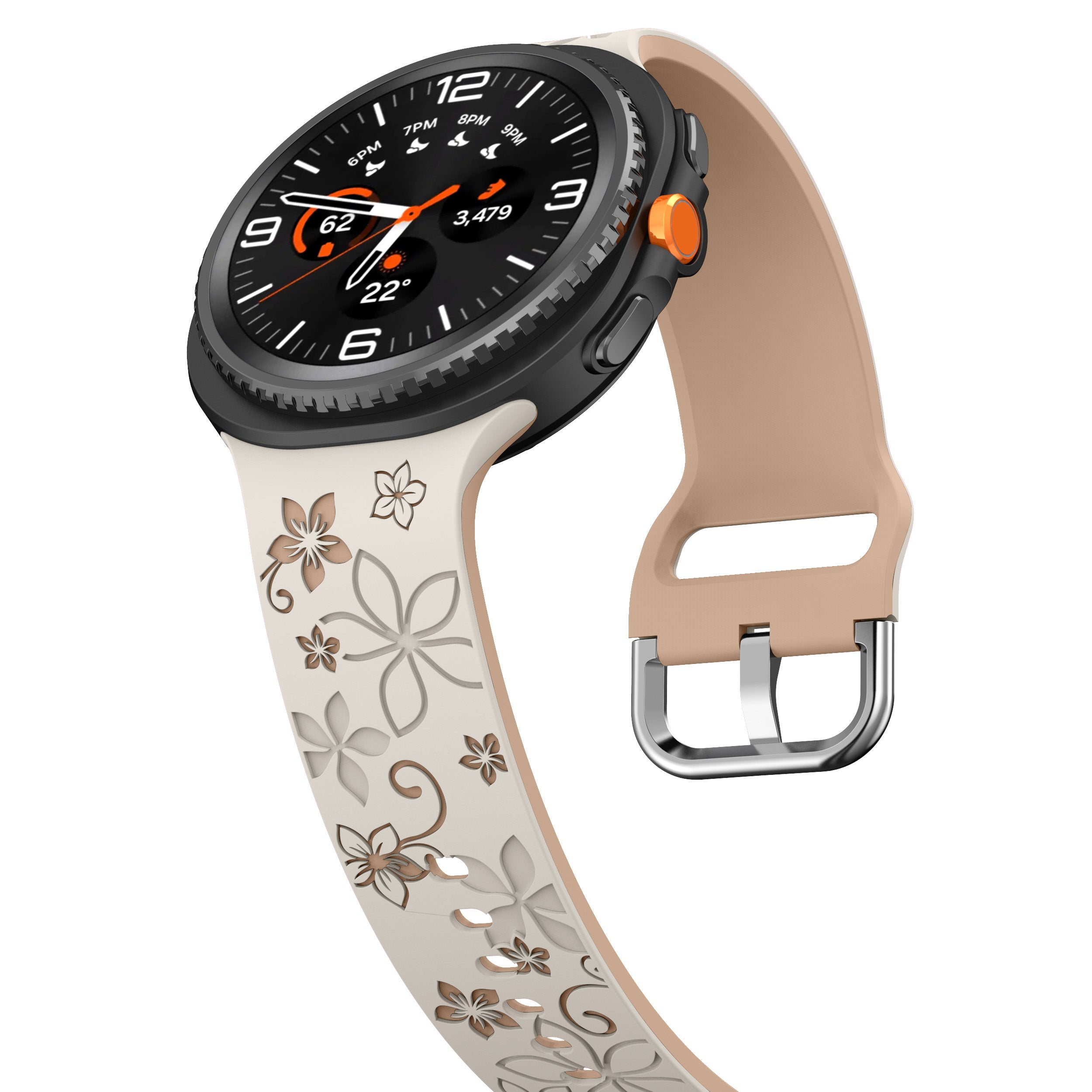 Bracelet silicone avec fleurs Samsung Galaxy Watch 8 Classic (lumière stellaire/beige)