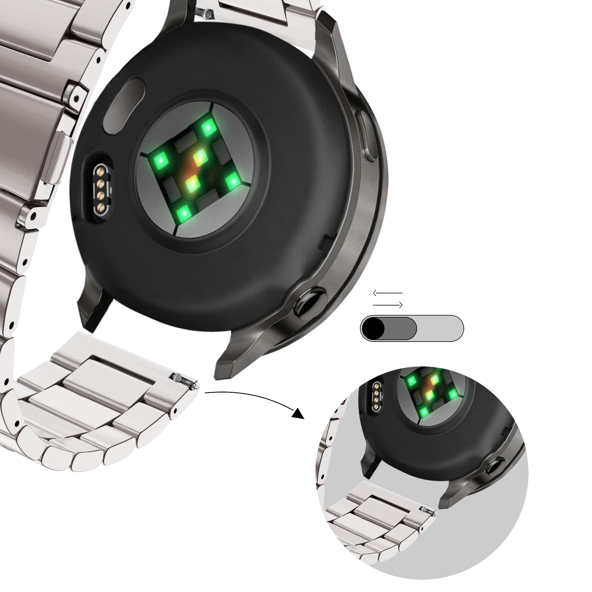 Bandz Bracelet acier 'Classic' Garmin Vivomove 3 (lumière stellaire)