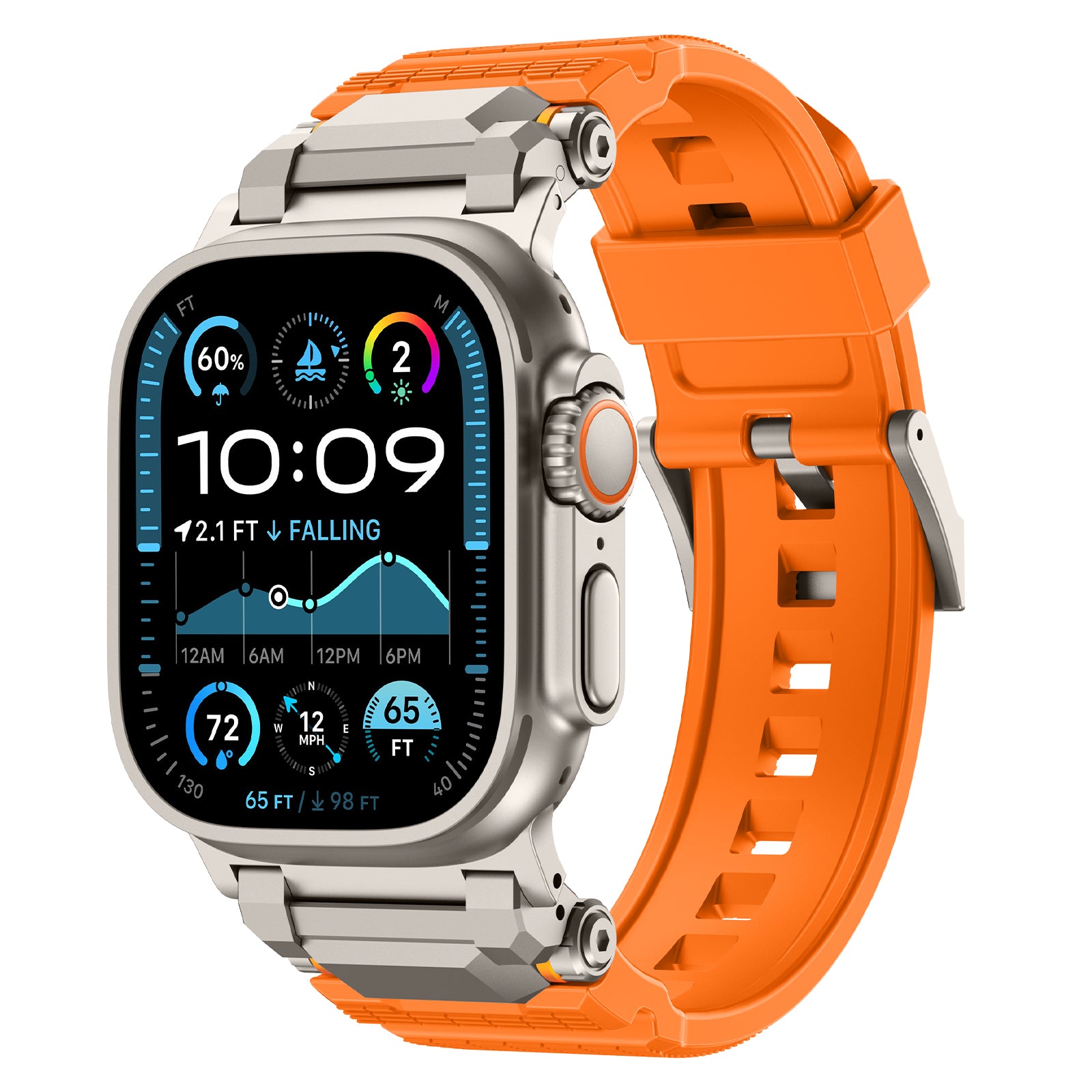 Bracelet silicone 'Adventurer' Apple Watch (orange avec titane)
