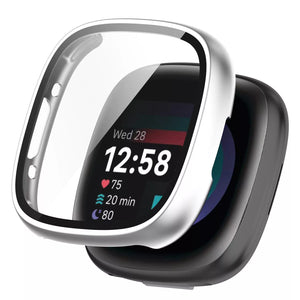 Coque rigide avec verre Fitbit Versa 4 / Sense 2 (argent)