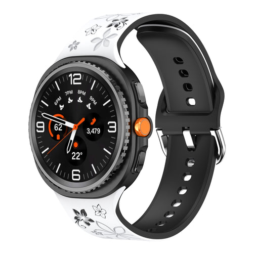 Bracelet silicone avec fleurs Samsung Galaxy Watch 8 Classic (blanc/noir)