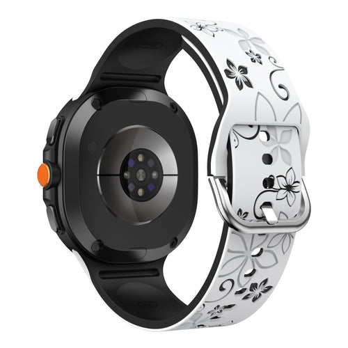 Samsung Galaxy Watch 8 - 40mm Flower Silicone Strap (White/Black)