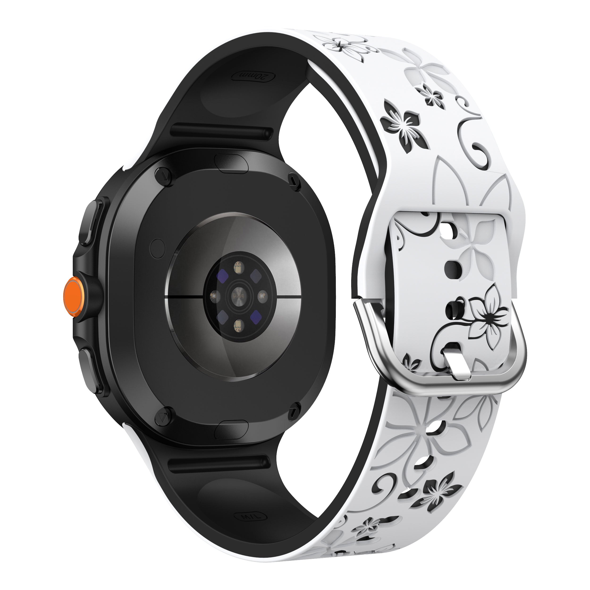 Bracelet silicone avec fleurs Samsung Galaxy Watch 8 - 44mm (blanc/noir)