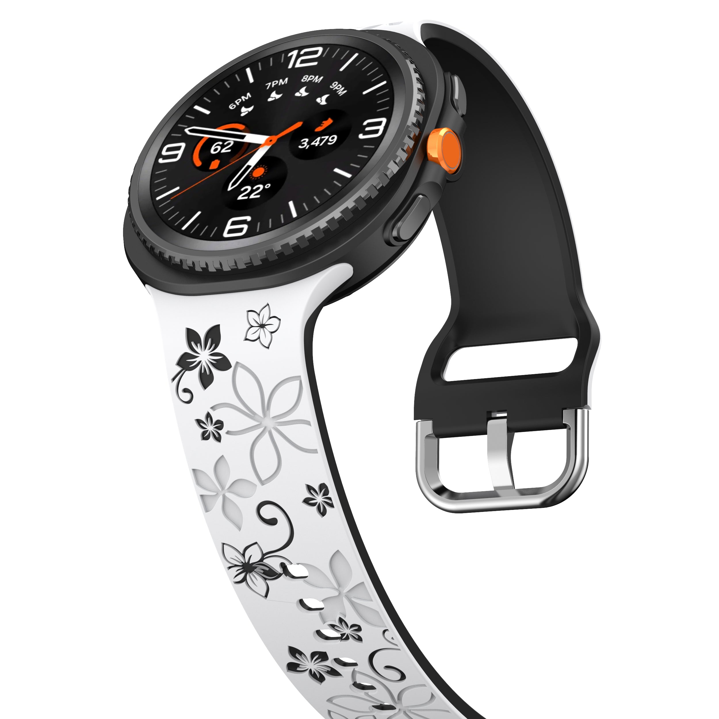 Bracelet silicone avec fleurs Samsung Galaxy Watch 8 - 44mm (blanc/noir)