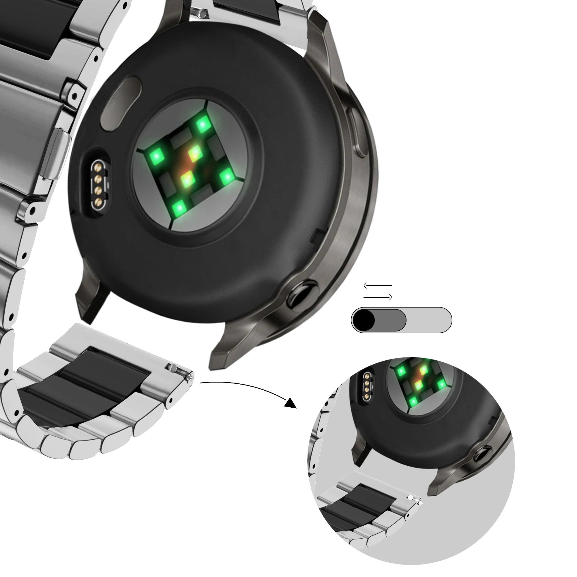 Bandz Bracelet acier 'Classic' Garmin Approach J1 (argent/noir)