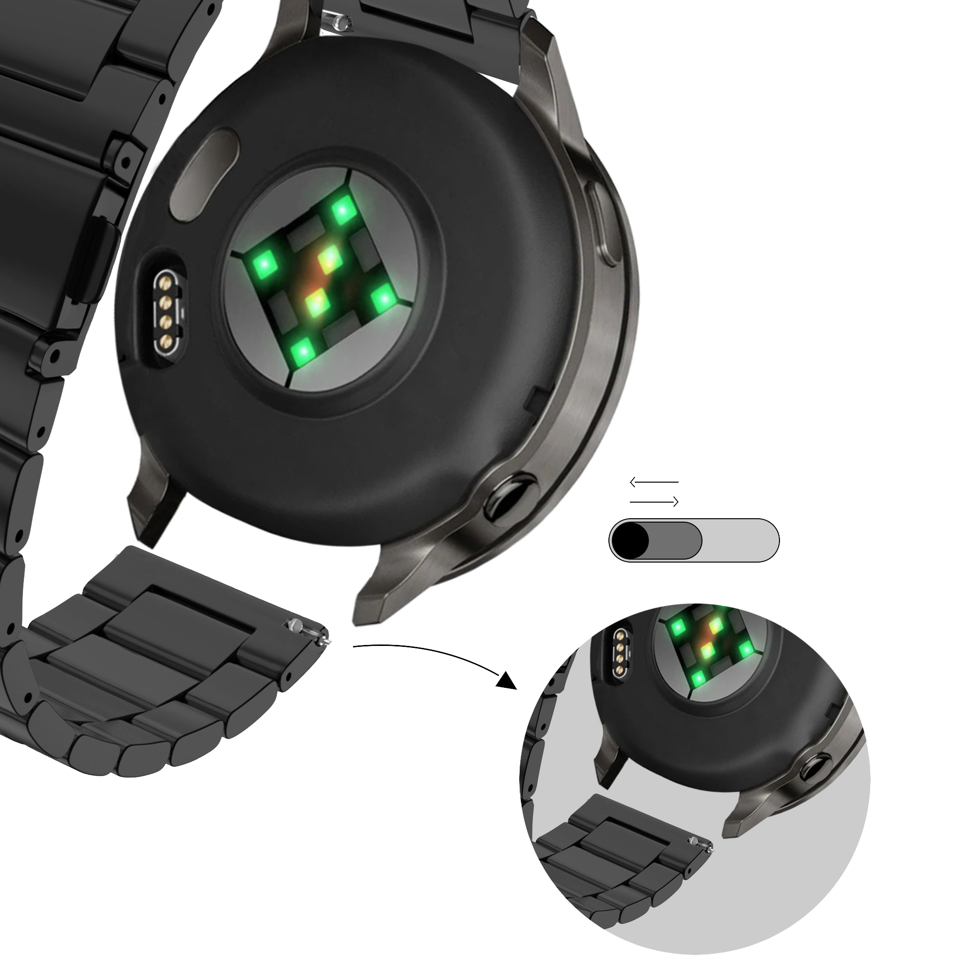 Bandz Bracelet acier 'Classic' Garmin D2 Air X15 (noir)