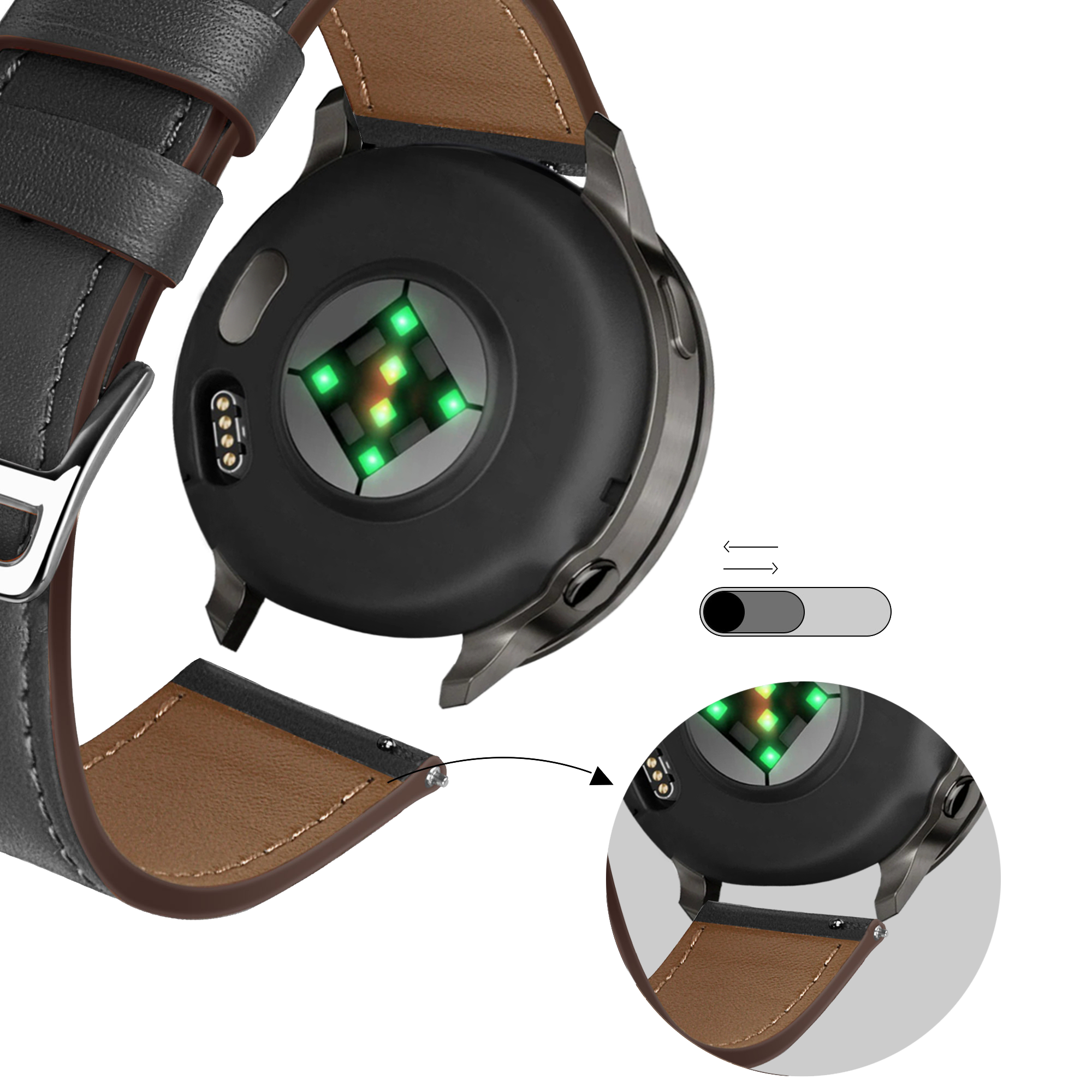 Bandz Bracelet cuir 'Deluxe' Garmin Vivoactive 4s (noir)